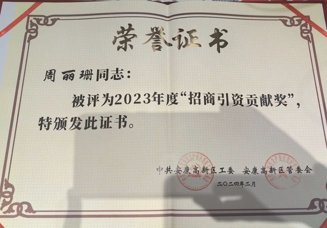 東方龍商務集團榮獲陜西安康高新區(qū)2023年度“招商引資貢獻獎”！